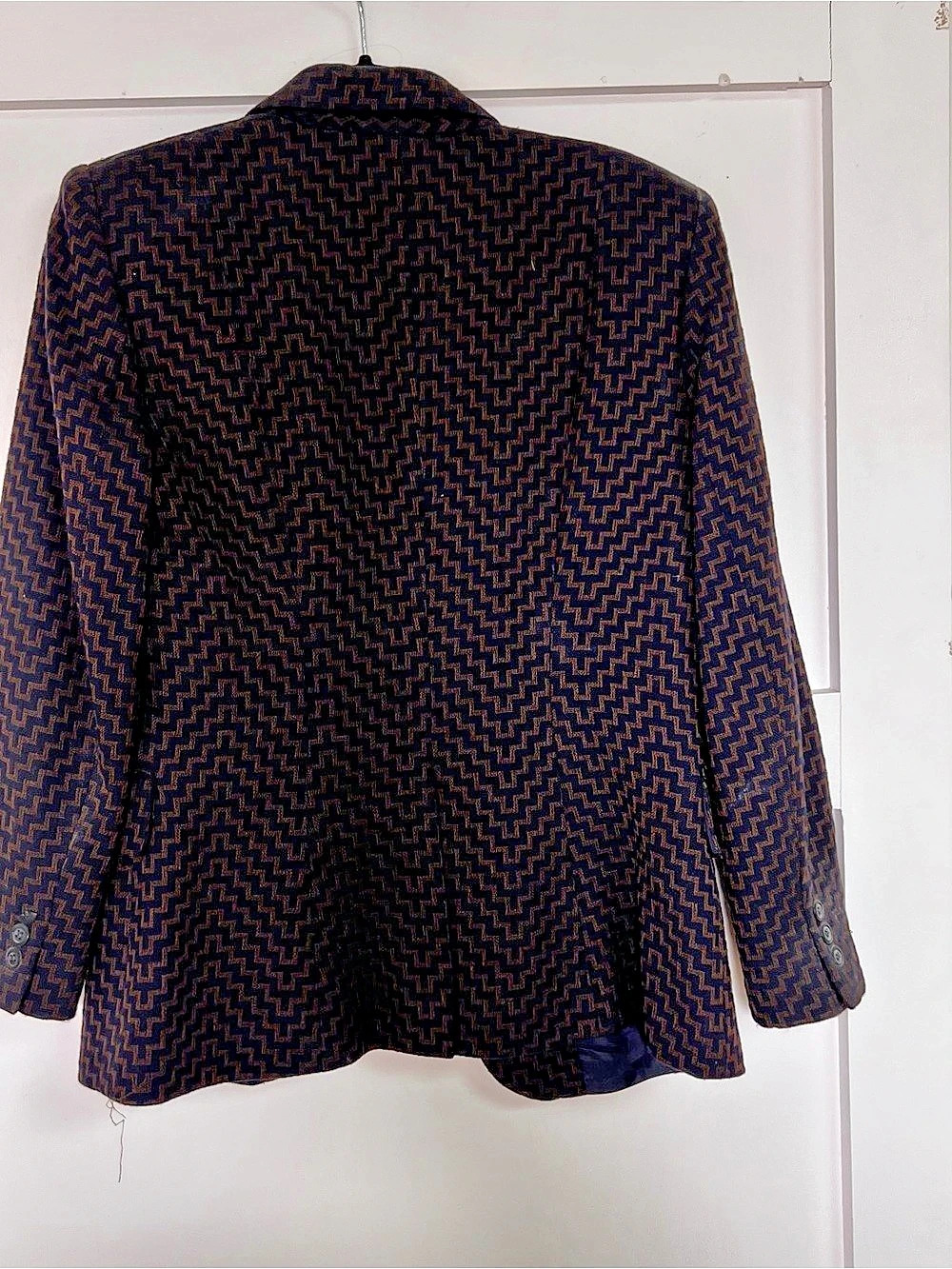 OSCAR by Oscar de la Renta Vintage Geometric Blazer Navy Brown Size 6